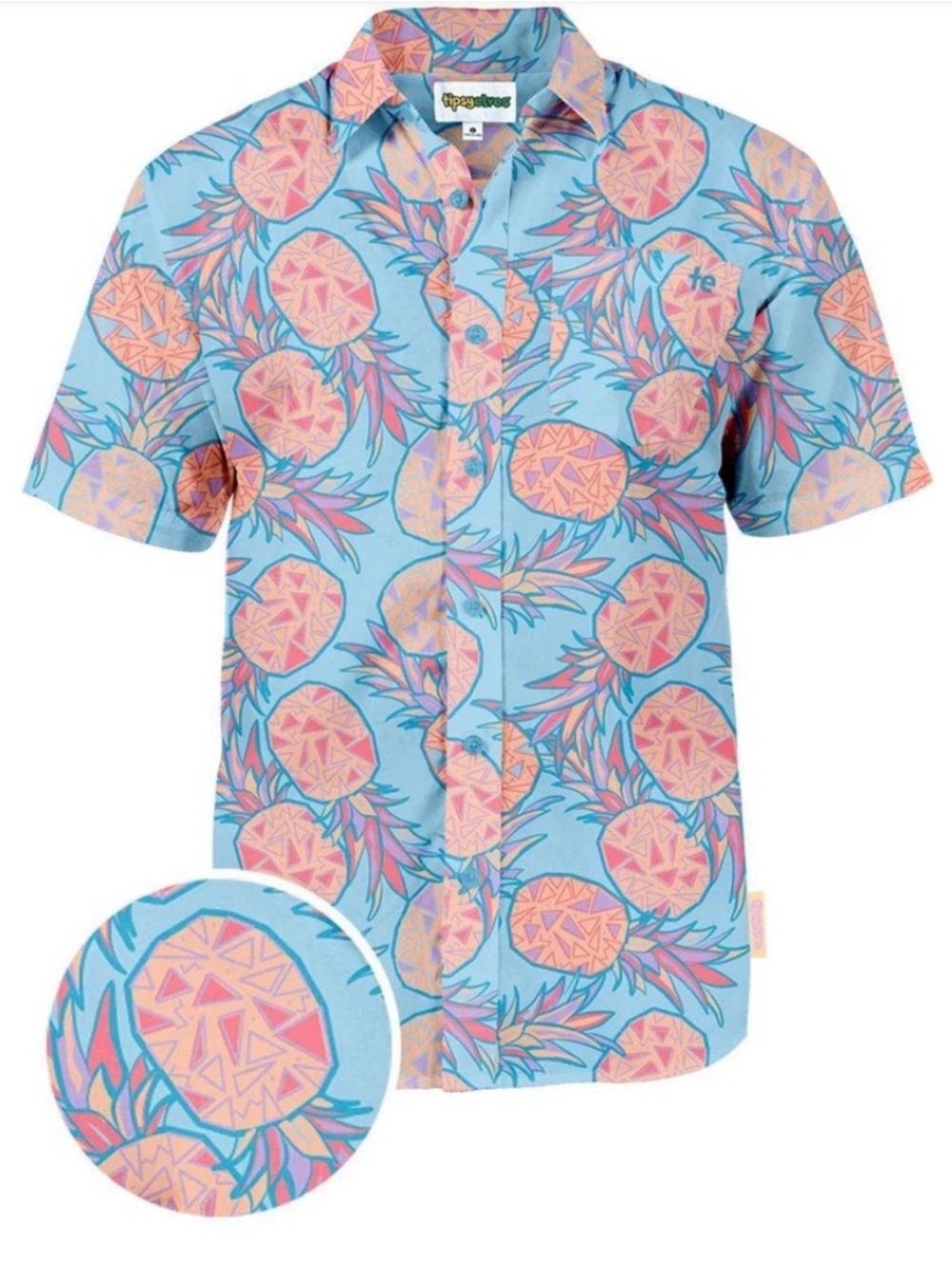 Tipsy Elves MEN'S PINA COLADA HAWAIIAN SHIRT Shirt - Light Blue / Pink